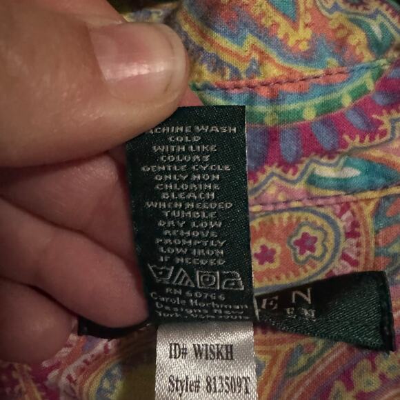 Lauren Ralph Lauren Pink Green Paisley Shirt Button Down 3/4 Sleeve Womens Sz M - Picture 5 of 6